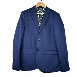 H&M Navy Blue Slim Fit Blazer Linen Cotton 2 Button Single Vent Sport Coat 38R
